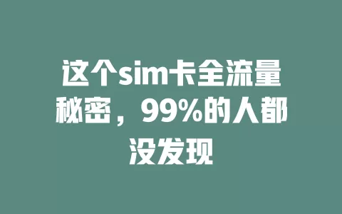 这个sim卡全流量秘密，99%的人都没发现