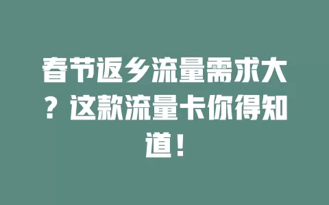 春节返乡流量需求大？这款流量卡你得知道！