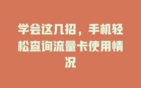 学会这几招，手机轻松查询流量卡使用情况