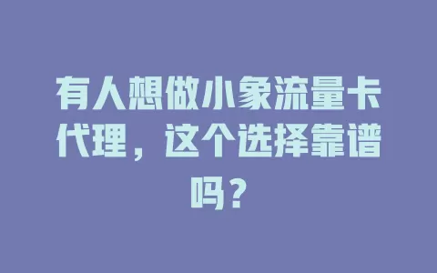 有人想做小象流量卡代理，这个选择靠谱吗？