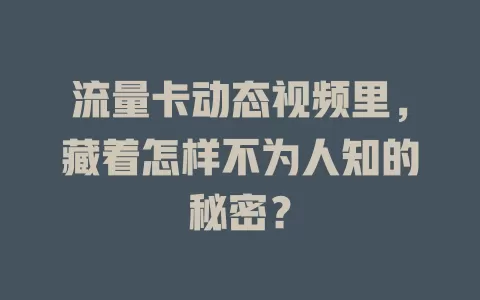 流量卡动态视频里，藏着怎样不为人知的秘密？