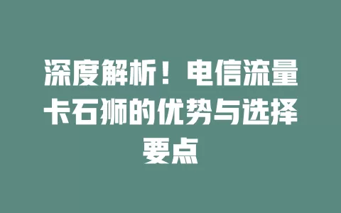 深度解析！电信流量卡石狮的优势与选择要点