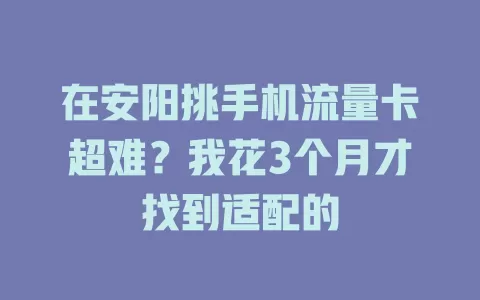 在安阳挑手机流量卡超难？我花3个月才找到适配的