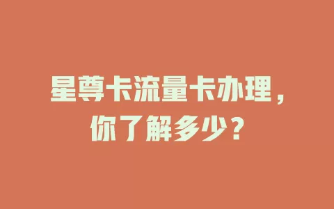 星尊卡流量卡办理，你了解多少？
