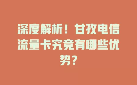 深度解析！甘孜电信流量卡究竟有哪些优势？