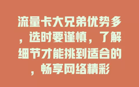 流量卡大兄弟优势多，选时要谨慎，了解细节才能挑到适合的，畅享网络精彩