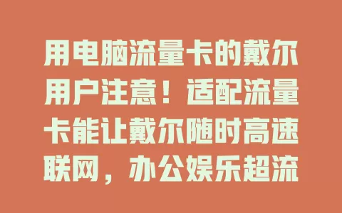 用电脑流量卡的戴尔用户注意！适配流量卡能让戴尔随时高速联网，办公娱乐超流畅，提升体验又高效，为数字化生活添保障