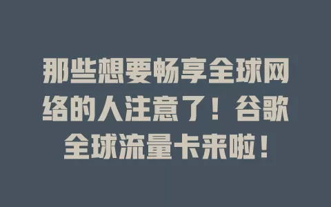 那些想要畅享全球网络的人注意了！谷歌全球流量卡来啦！