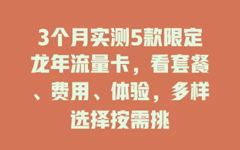 3个月实测5款限定龙年流量卡，看套餐、费用、体验，多样选择按需挑