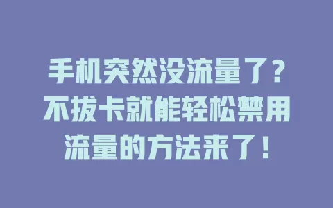 手机突然没流量了？不拔卡就能轻松禁用流量的方法来了！