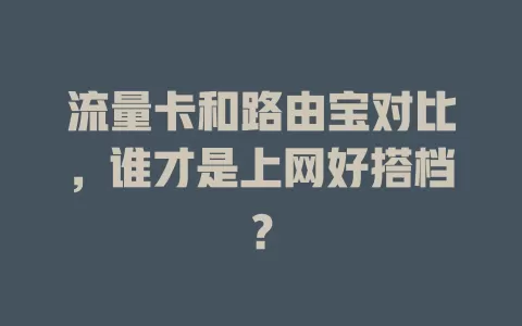 流量卡和路由宝对比，谁才是上网好搭档？