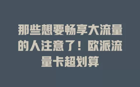 那些想要畅享大流量的人注意了！欧派流量卡超划算