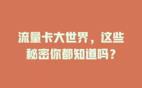 流量卡大世界，这些秘密你都知道吗？