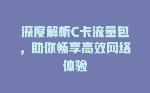 深度解析C卡流量包，助你畅享高效网络体验