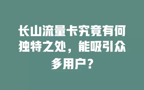 长山流量卡究竟有何独特之处，能吸引众多用户？