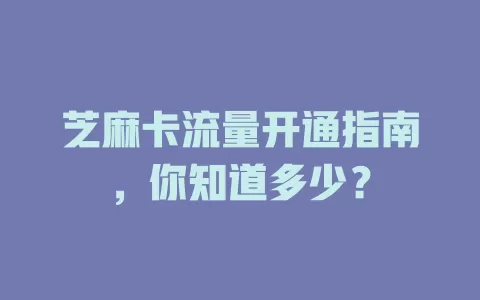 芝麻卡流量开通指南，你知道多少？