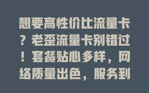 想要高性价比流量卡？老歪流量卡别错过！套餐贴心多样，网络质量出色，服务到位，满足多样上网需求，畅享网络无压力