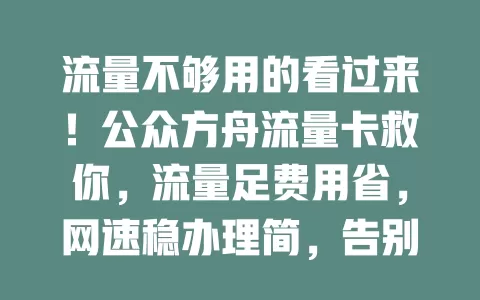 流量不够用的看过来！公众方舟流量卡救你，流量足费用省，网速稳办理简，告别流量焦虑