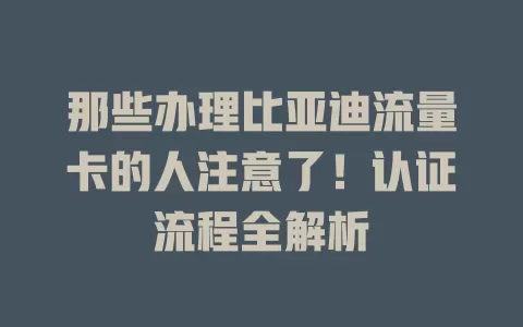那些办理比亚迪流量卡的人注意了！认证流程全解析
