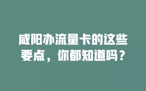 咸阳办流量卡的这些要点，你都知道吗？
