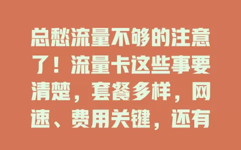 总愁流量不够的注意了！流量卡这些事要清楚，套餐多样，网速、费用关键，还有办理售后，弄明白才能挑到适合的卡畅游网络