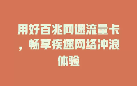 用好百兆网速流量卡，畅享疾速网络冲浪体验