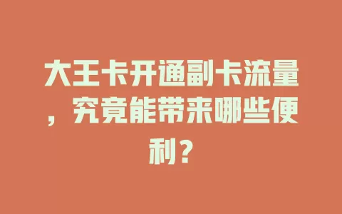 大王卡开通副卡流量，究竟能带来哪些便利？