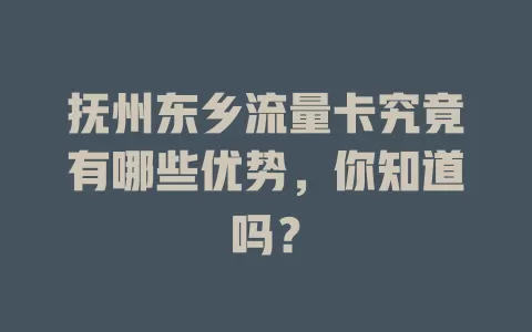 抚州东乡流量卡究竟有哪些优势，你知道吗？