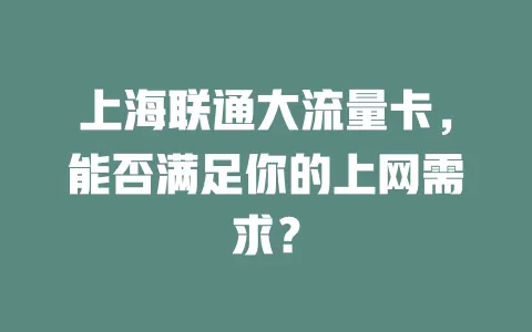 上海联通大流量卡，能否满足你的上网需求？