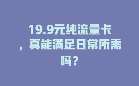 19.9元纯流量卡，真能满足日常所需吗？