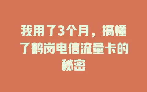 我用了3个月，搞懂了鹤岗电信流量卡的秘密