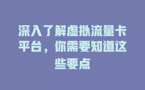 深入了解虚拟流量卡平台，你需要知道这些要点