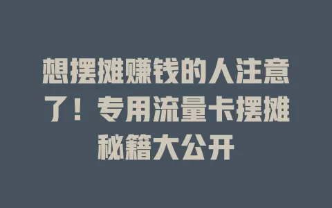 想摆摊赚钱的人注意了！专用流量卡摆摊秘籍大公开