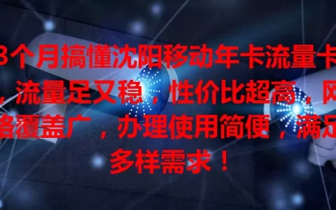 3个月搞懂沈阳移动年卡流量卡，流量足又稳，性价比超高，网络覆盖广，办理使用简便，满足多样需求！