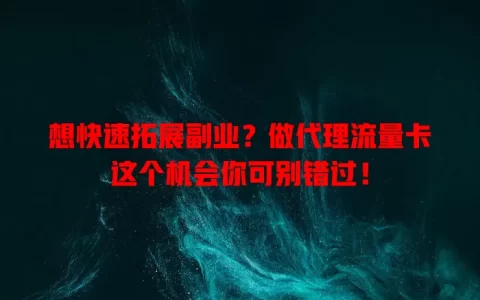 想快速拓展副业？做代理流量卡这个机会你可别错过！