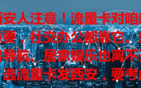 西安人注意！流量卡对咱超重要，社交办公都靠它。外出导航、居家娱乐也离不开。选流量卡发西安，要考虑性价比、网络和服务。多比较，找到适合的，畅享数字便利！