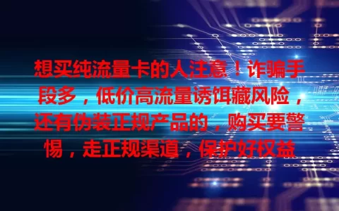 想买纯流量卡的人注意！诈骗手段多，低价高流量诱饵藏风险，还有伪装正规产品的，购买要警惕，走正规渠道，保护好权益