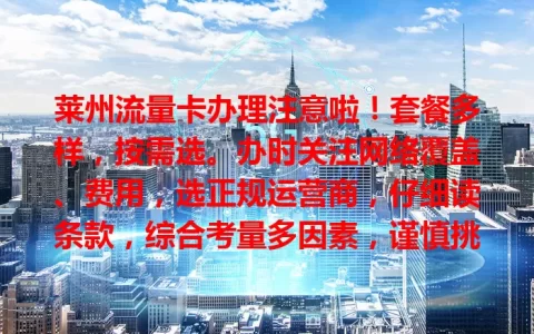 莱州流量卡办理注意啦！套餐多样，按需选。办时关注网络覆盖、费用，选正规运营商，仔细读条款，综合考量多因素，谨慎挑选，让网络生活更便捷。