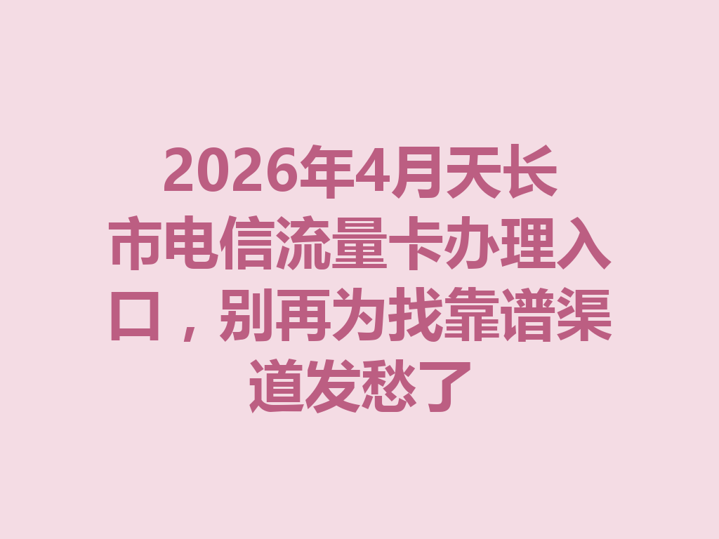 2026年4月天长市电信流量卡办理入口，别再为找靠谱渠道发愁了
