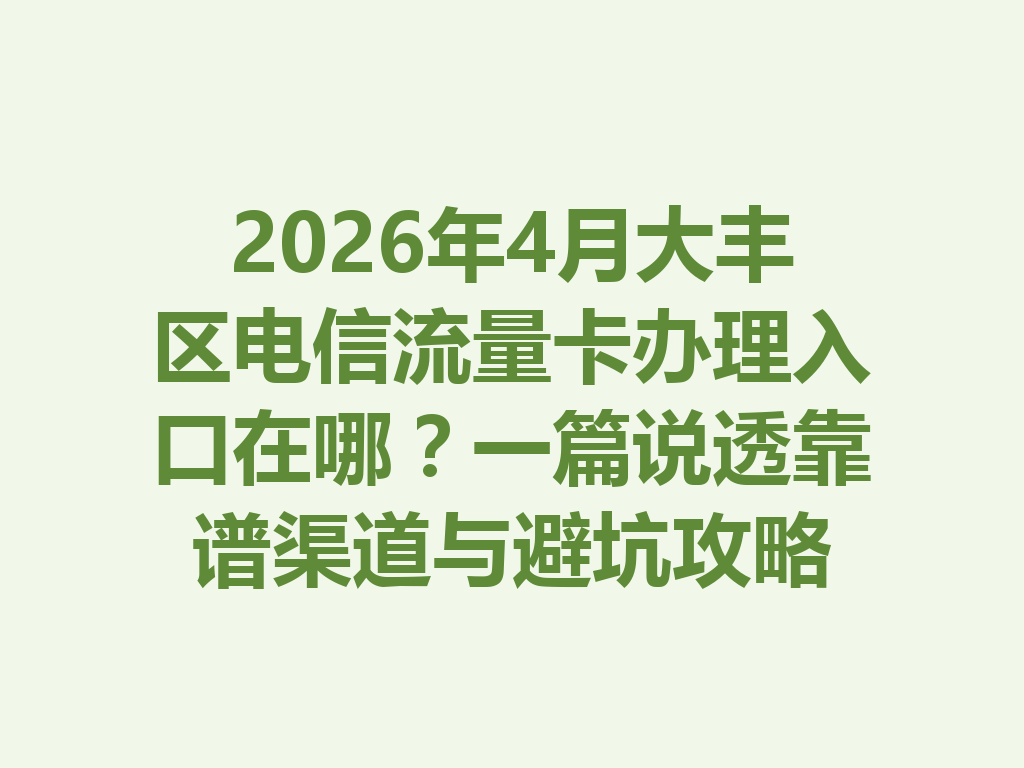 2026年4月大丰区电信流量卡办理入口在哪？一篇说透靠谱渠道与避坑攻略