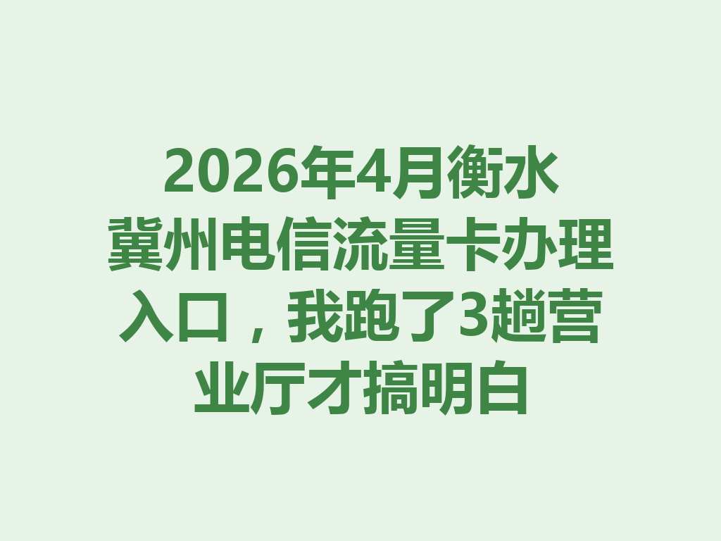 2026年4月衡水冀州电信流量卡办理入口，我跑了3趟营业厅才搞明白