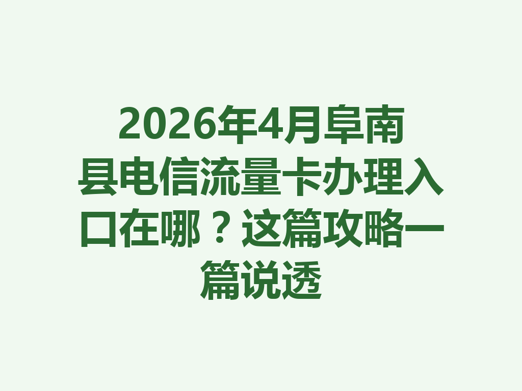 2026年4月阜南县电信流量卡办理入口在哪？这篇攻略一篇说透