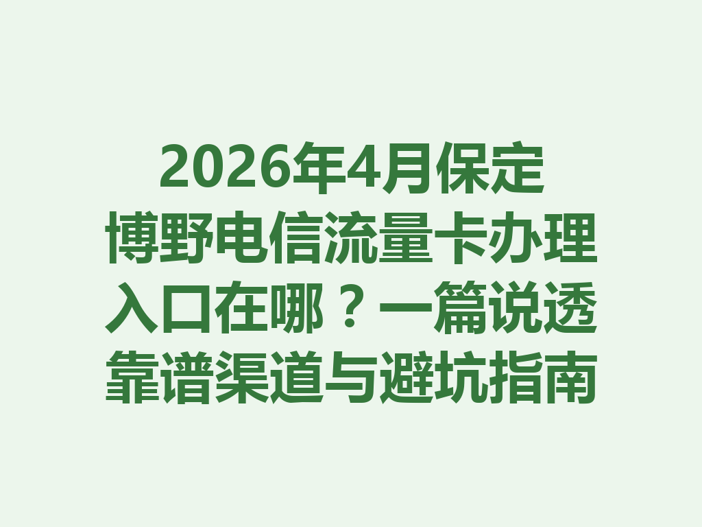 2026年4月保定博野电信流量卡办理入口在哪？一篇说透靠谱渠道与避坑指南