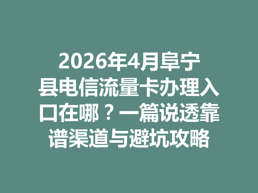 2026年4月阜宁县电信流量卡办理入口在哪？一篇说透靠谱渠道与避坑攻略