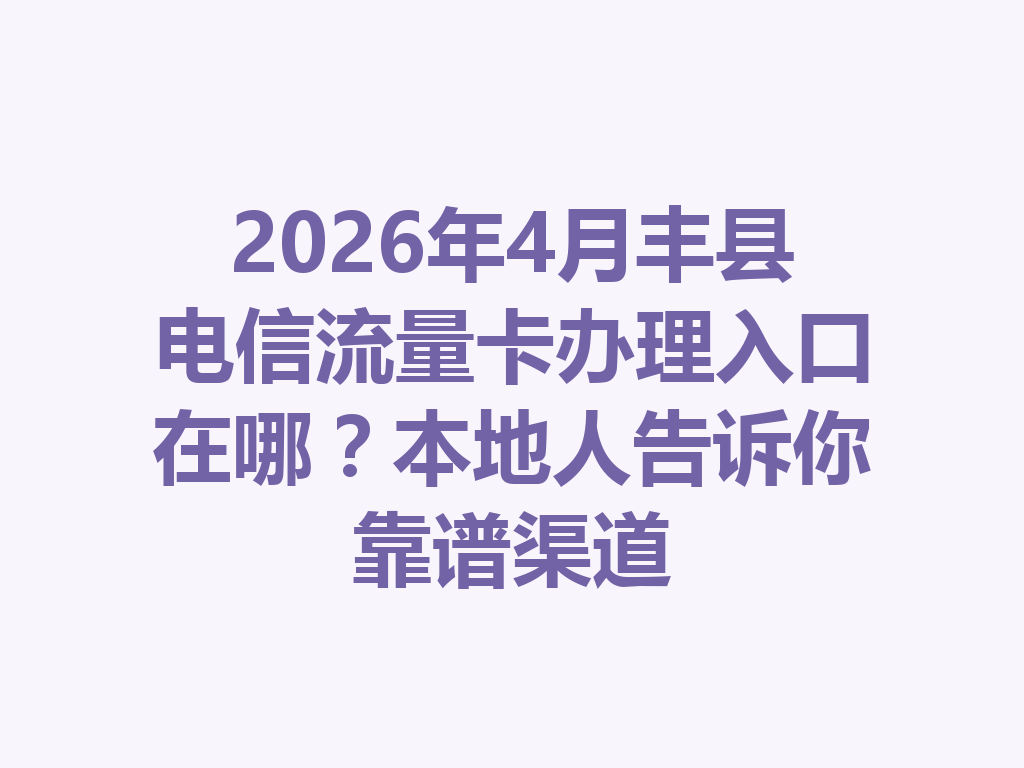 2026年4月丰县电信流量卡办理入口在哪？本地人告诉你靠谱渠道