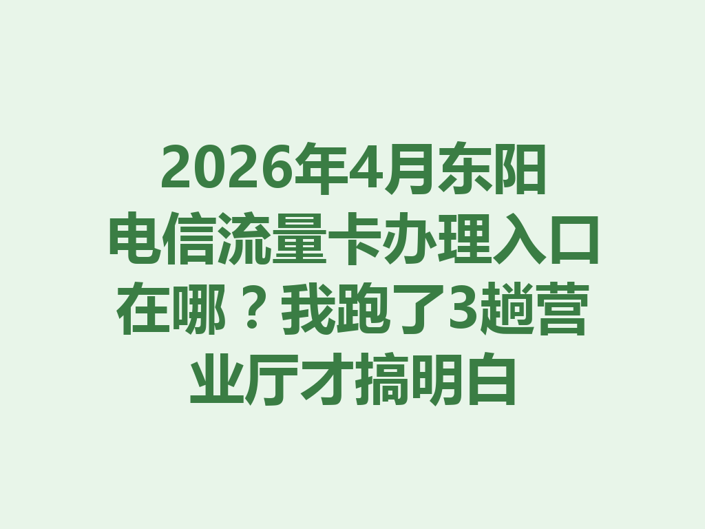 2026年4月东阳电信流量卡办理入口在哪？我跑了3趟营业厅才搞明白
