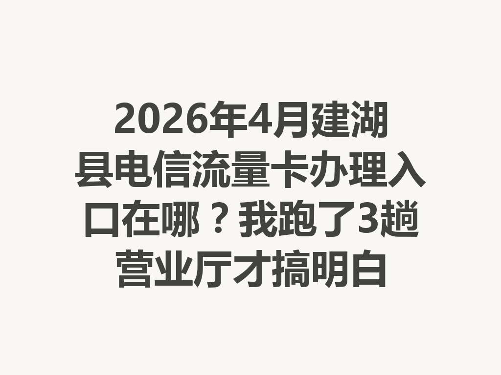 2026年4月建湖县电信流量卡办理入口在哪？我跑了3趟营业厅才搞明白