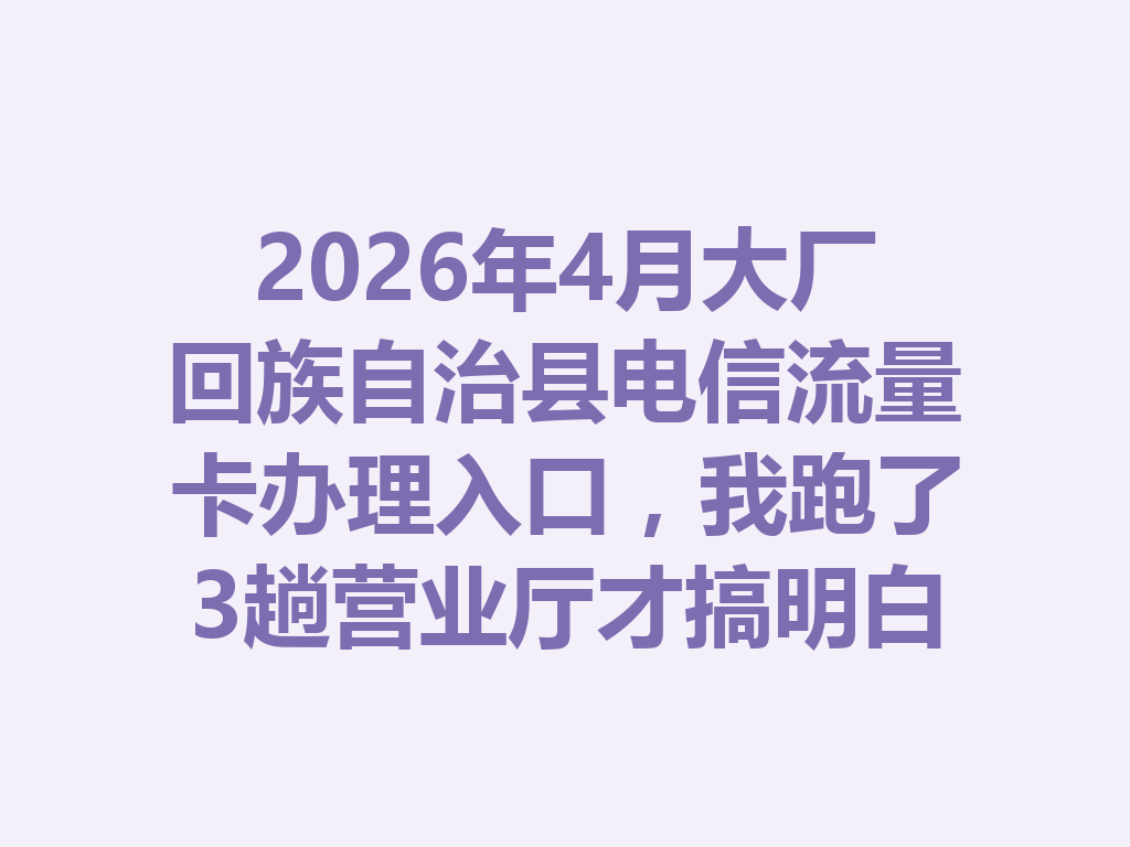 2026年4月大厂回族自治县电信流量卡办理入口，我跑了3趟营业厅才搞明白