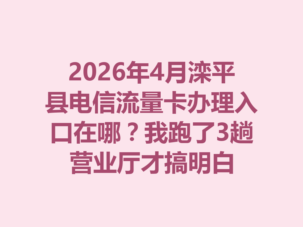 2026年4月滦平县电信流量卡办理入口在哪？我跑了3趟营业厅才搞明白
