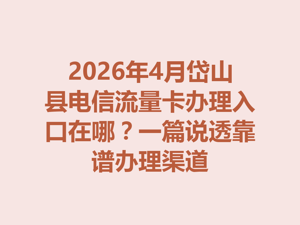 2026年4月岱山县电信流量卡办理入口在哪？一篇说透靠谱办理渠道
